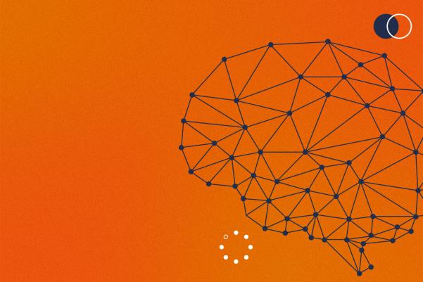 Graphic of brain and oculus on orange background